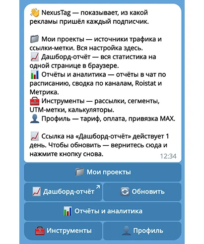 Главное меню: проекты, дашборд-отчёт, аналитика, инструменты